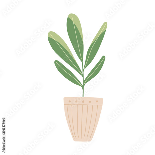 Cute plant in a pot, hand drawn. Cute skincare wellness element. Hand drawn vector in simple style