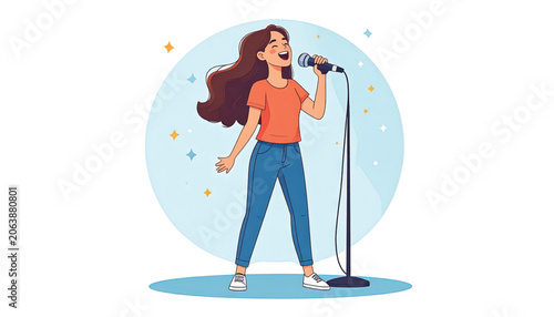 Woman singing into a microphone.