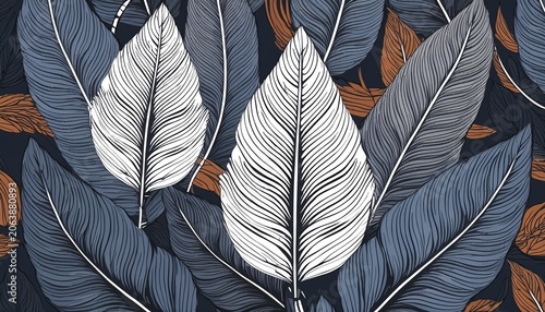 white and gray leaves , black background 