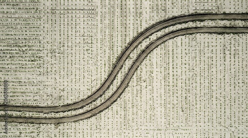 Tire Ruts Through Green Seedlings Sustainable Agriculture Farming Nature Environment Tech High