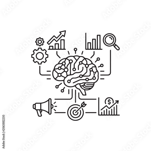 Hand Drawn Human Brain with Gears Vector Illustration Concept