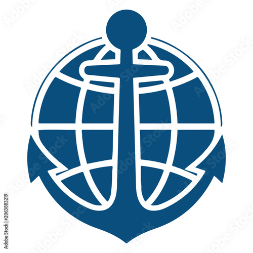Vector graphic of a stylized anchor merged with a globe, symbolizing stability and global reach.
