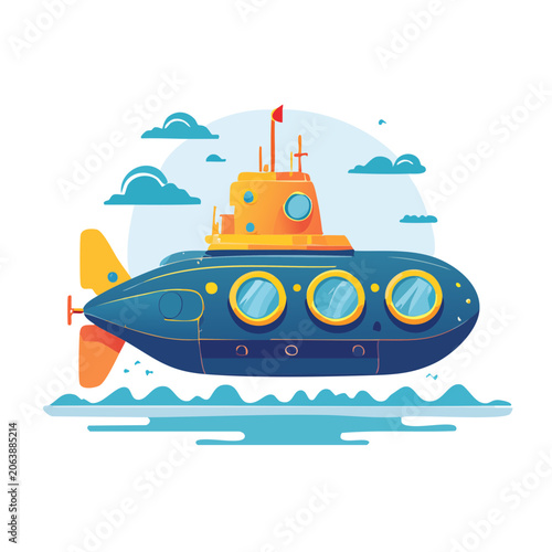 Flat design 3D submarine with periscope