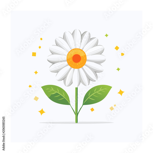 Flat design daisy flower with green leaves