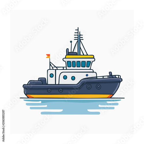 Flat design ferry boat with lighthouse vector
