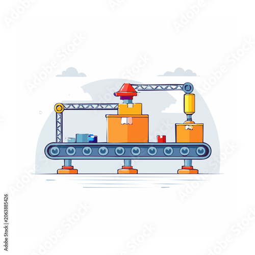 Flat design truck with cargo containers and crane