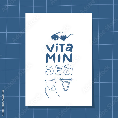Summer beach poster in minimalist style. Wall decor, wallpaper, print or postcard.