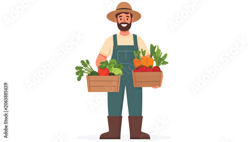 Man holding baskets of fresh vegetables.