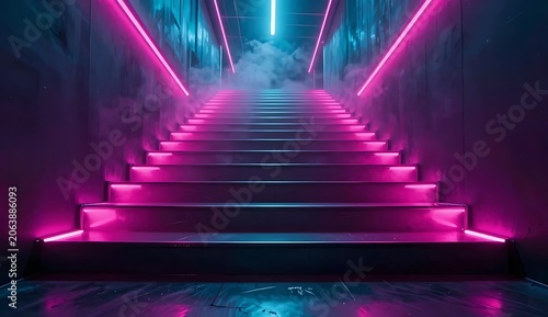 Neon Illuminated Futuristic Staircase