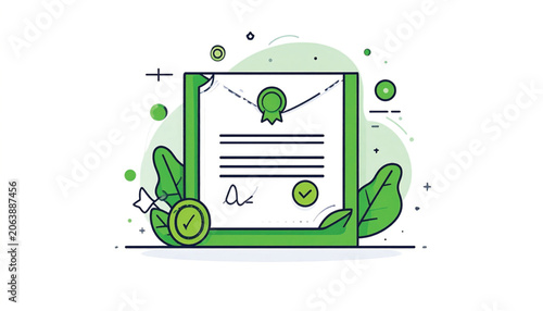 Green Certificate with Seal and Ribbon.