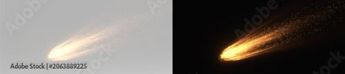 Fotografie Fast moving fireball with bright glowing trail and sparkling energy particles in