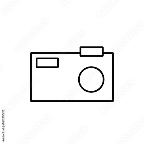 A simple line drawing of a camera