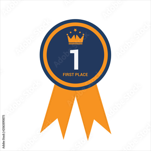 First place award ribbon with crown and number one