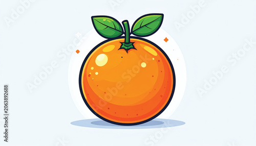 Cartoon orange fruit with green leaves.
