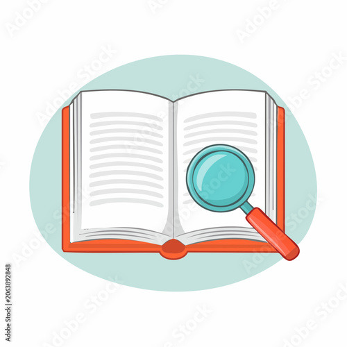 Open Book and Magnifying Glass Illustration