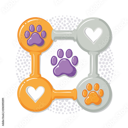 Paw Print and Heart Key and Lock Illustration