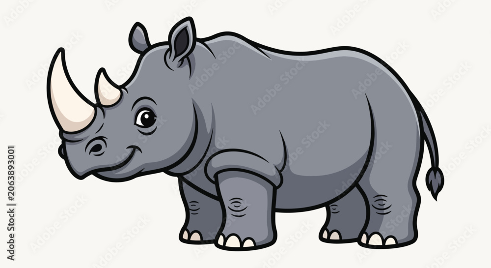 Fototapeta premium Cute Gray Rhinoceros Cartoon Character Illustration.