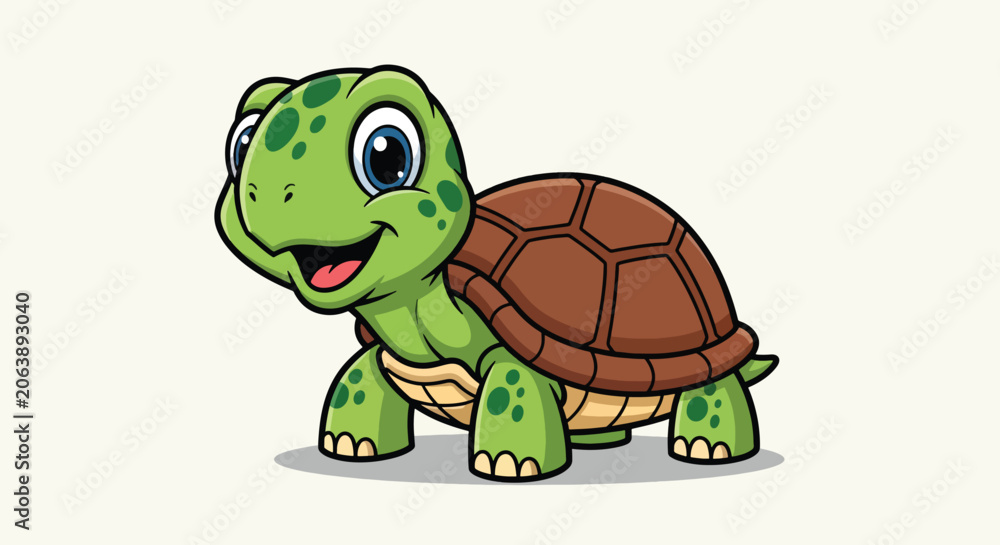 Obraz premium Cute smiling cartoon turtle character illustration isolated on white background.