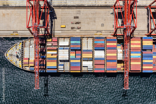 Aerial view of Port Botany ships and containers