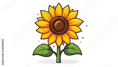 Bright Yellow Sunflower Cartoon Illustration.
