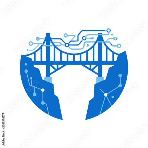 A blue digital bridge icon representing modern network connectivity