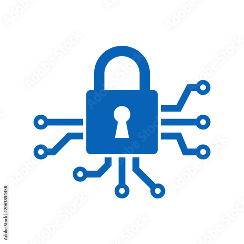 A blue digital padlock icon representing secure data protection