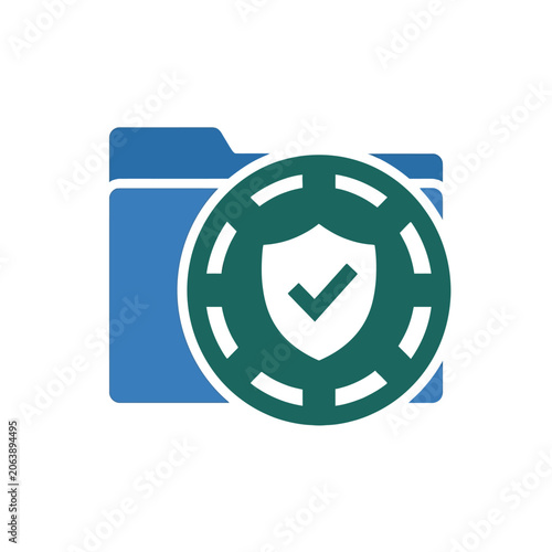 A blue folder icon featuring a secure shield protection symbol