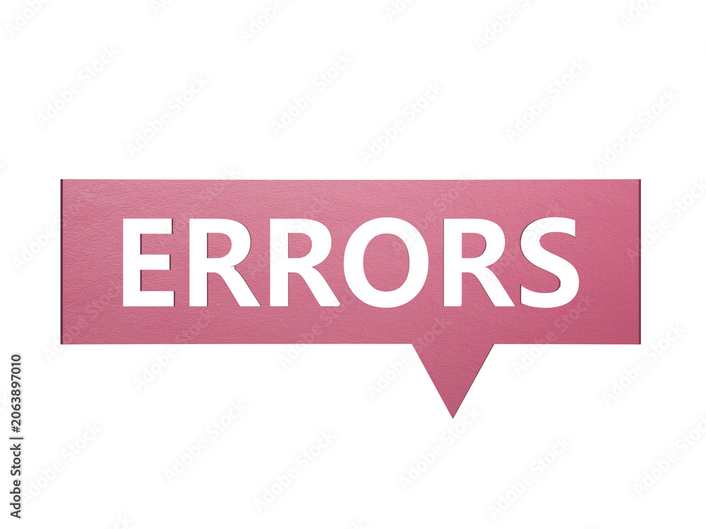 Obraz premium errors word concept. Speech Bubble.Minimalist Abstract Design With White Cut Out Paper.Supports PNG files with transparent backgrounds. 