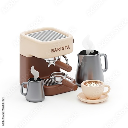 Espresso Machine Set with Coffee Cups and Milk Frother.