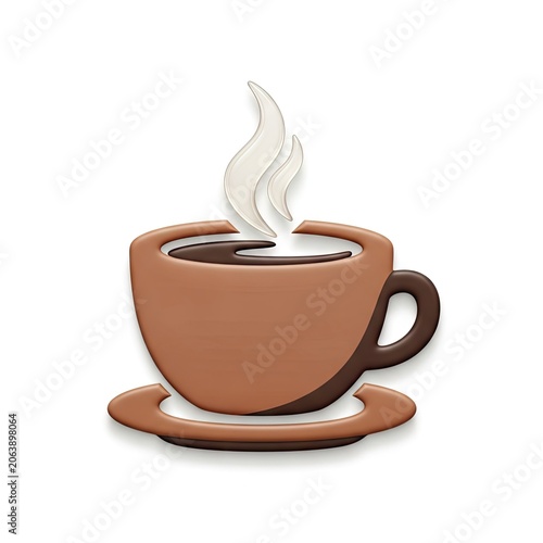 Steaming Hot Coffee Cup on Saucer Isolated White Background.