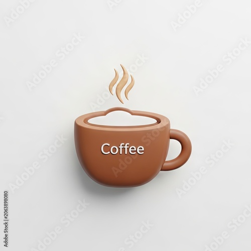 Minimalist 3D Coffee Cup Illustration with Steam on White Background.