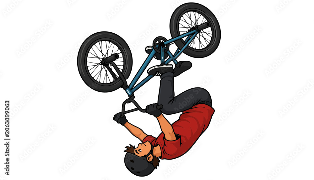 Naklejka premium Bmx Rider Performing Upside Down Trick on Bicycle