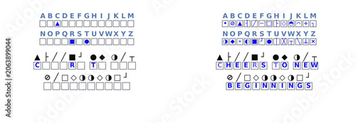 Φωτογραφία New Year cryptogram puzzle featuring symbols and letters on white background