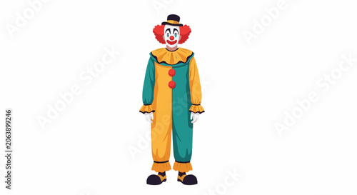 A cartoon clown in a colorful costume