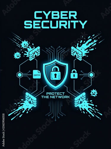 Cyber security experts protect network with shield and lock icons on circuit board