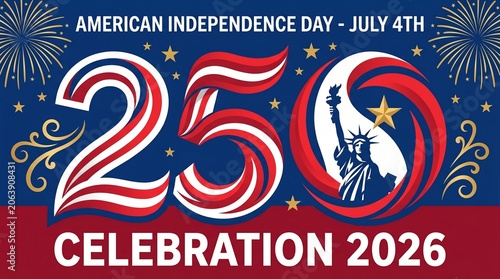 Modern Patriotic USA Poster ,250 Years of Freedom and Independence, 4th of july