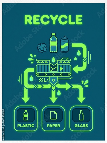 Recycling facility processes plastic, paper, and glass materials efficiently daily.