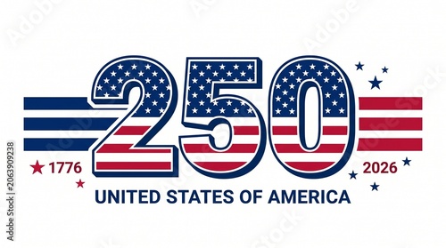 250 years anniversary USA. United States Independence day text design national holiday. Vector illustration.