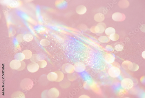 Ethereal prism light overlay casting iridescent flares with glossy bokeh