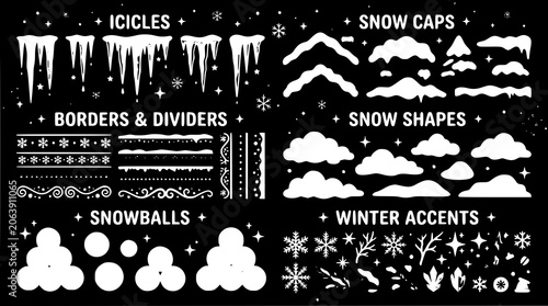 Cuadro en lienzo Snow cap collection with icicles snowballs and winter decorative elements