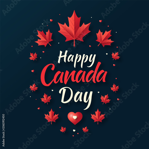 Canada Day banner maple leaves on blue background. Vector.