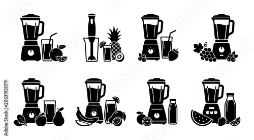 Photos Set of silhouette icons showing people using leg press weight machines in gym Ve