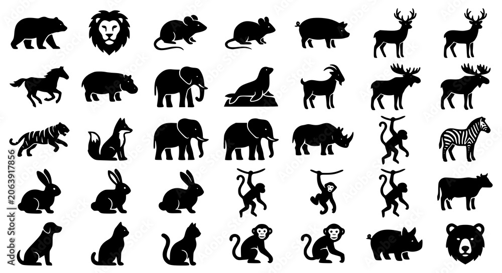 Obraz premium 25 Mammal Solid Icons Vector Pack with Wildlife and Farm Animal Symbols
