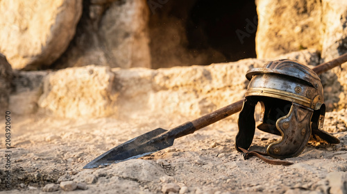 Cuadro en lienzo Roman soldiers reacting in fear to the empty tomb of Jesus Christ