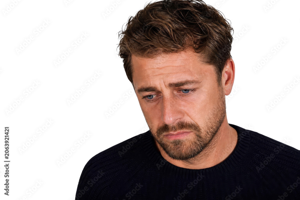 Fototapeta premium Sad and Depressed Man Looking Down Portrait