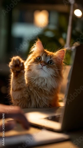 Ginger cat looking upward in warm sunlight