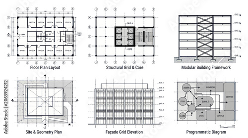 Architectural Design: Floor Plan, Grid, Facade, and Diagrams