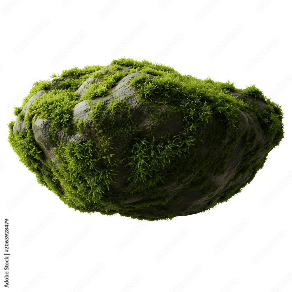 Obraz premium Moss covered rock on white background