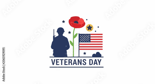 Veterans Day graphic with soldier, poppy, flag