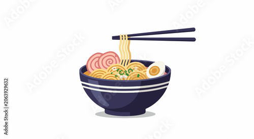 A bowl of noodles with egg and meat
